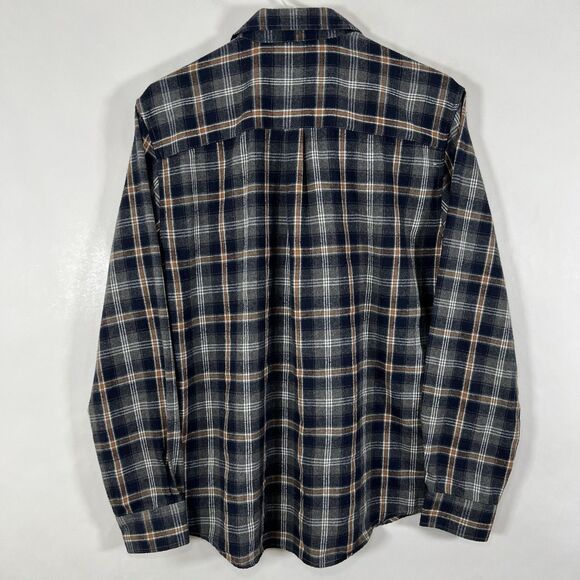 Rue Saint-Patrick Montreal Button Up Flannel Shirt Mens Medium Blue Orange Plaid - Picture 12 of 14